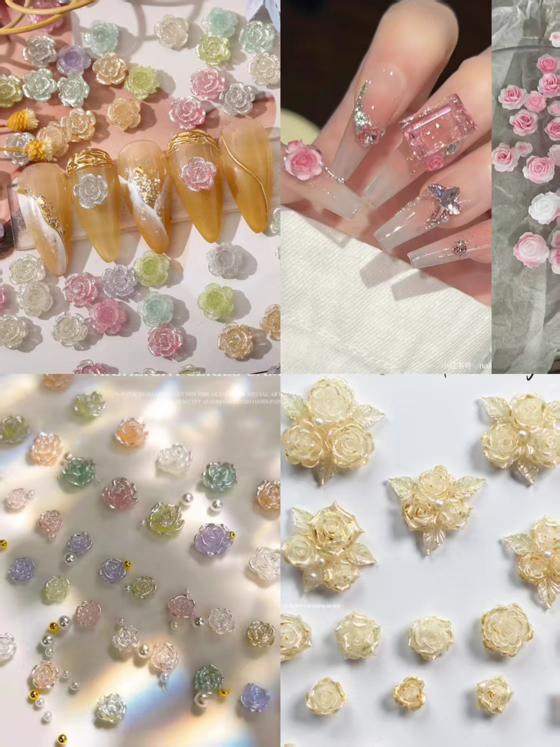 <NEW> DIY Nail Camellia Spring & Summer Glitter Rose Charms Bags - Open in Live