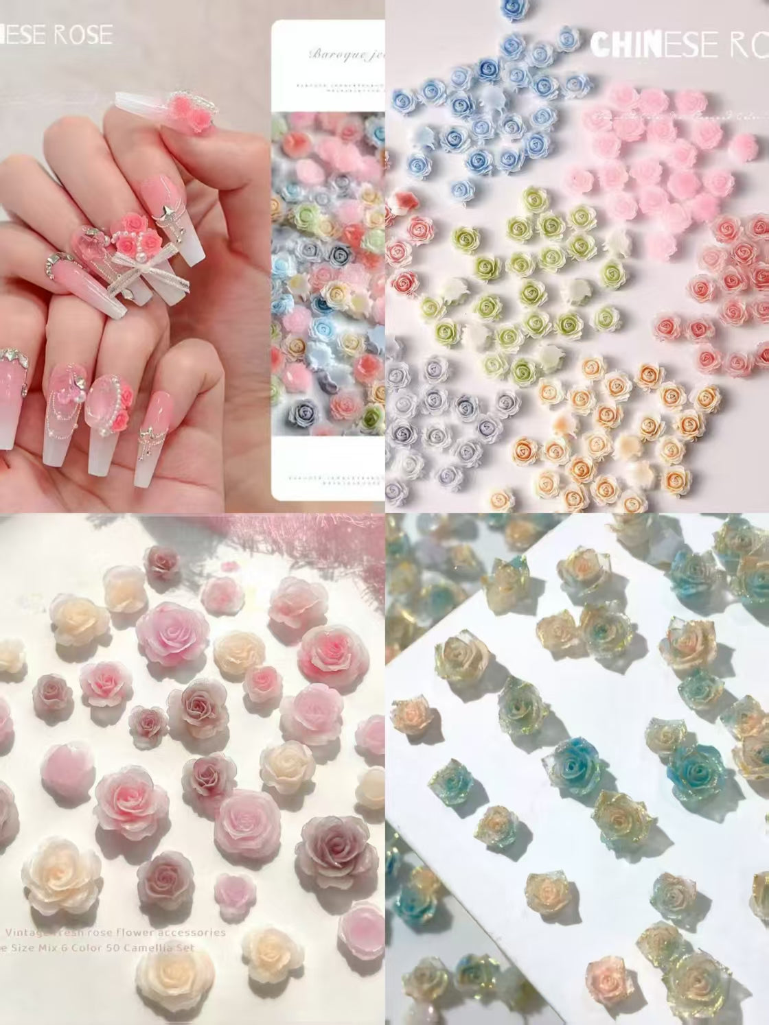 <NEW> DIY Nail Camellia Spring & Summer Glitter Rose Charms Bags - Open in Live