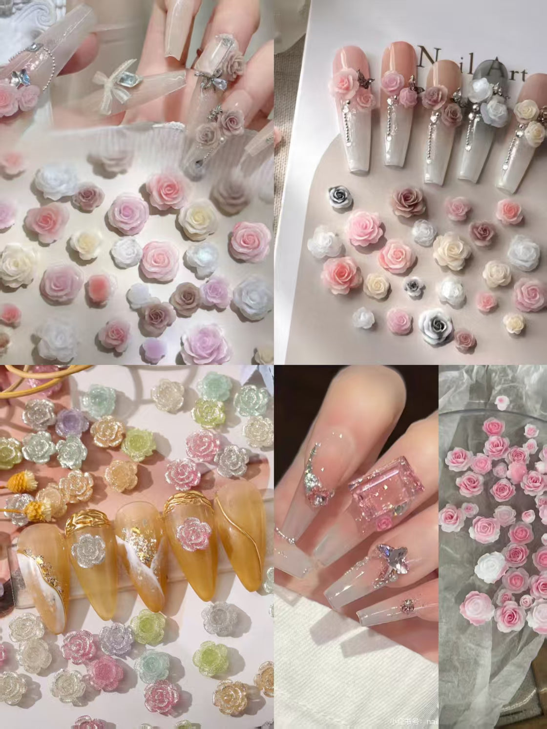 <NEW> DIY Nail Camellia Spring & Summer Glitter Rose Charms Bags - Open in Live